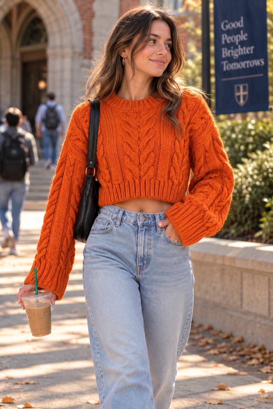 Princess Polly Cropped Orange Sweater SZ M/L Preppy Casual
